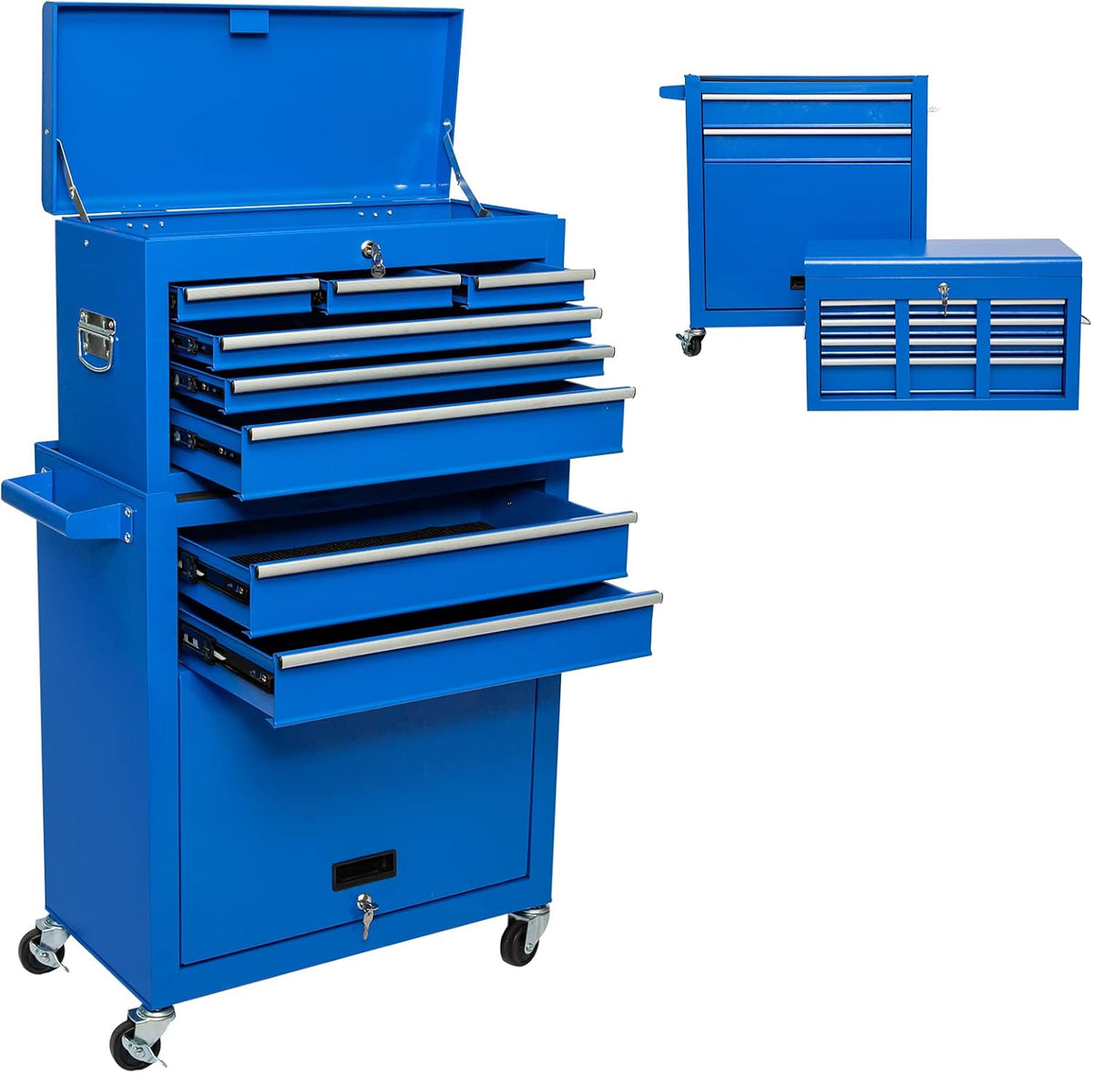 8 Drawer Rolling Tool Chest Detachable Tool Cabinet with Wheels and Lock Blue M782