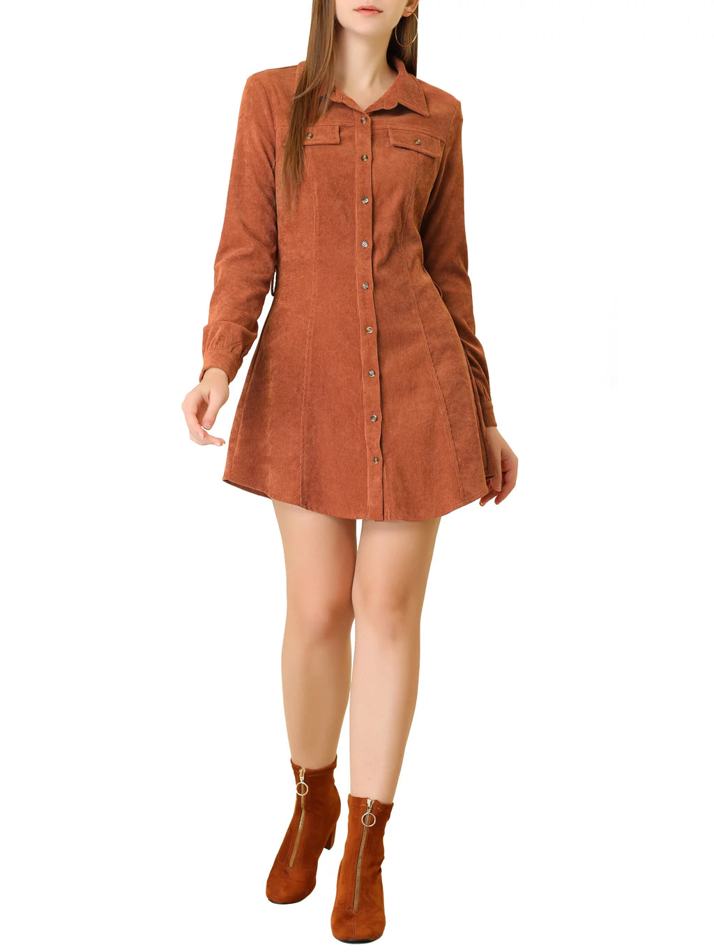 Corduroy Button Down Shirt Dress O467652
