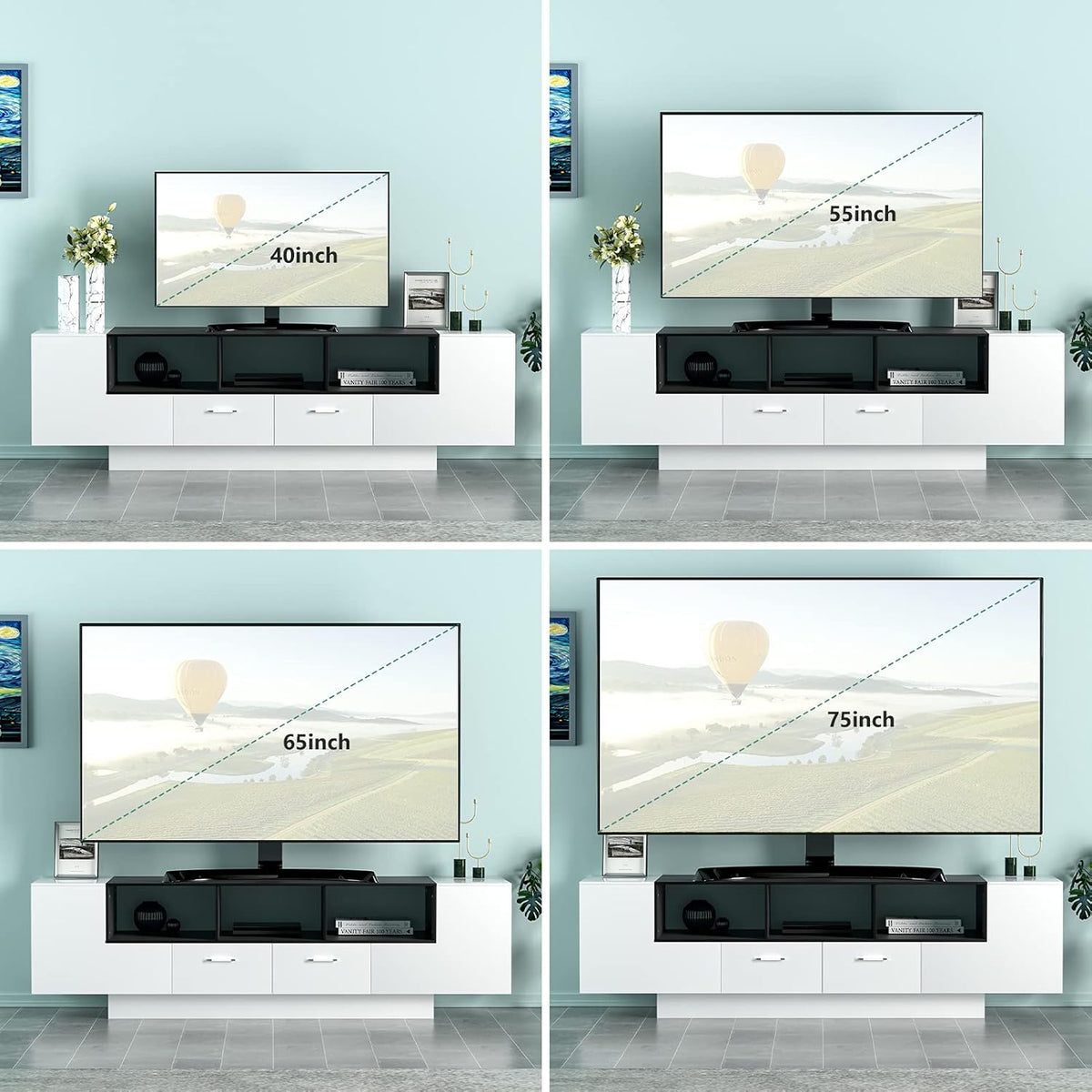 70 Inch Black & White Glossy TV Stand I508