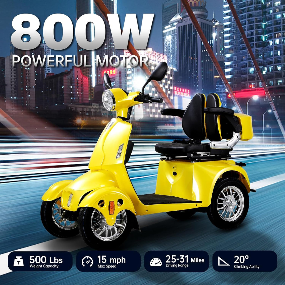 Yellow 4 Wheel Mobility Scooter 500lbs Capacity R503