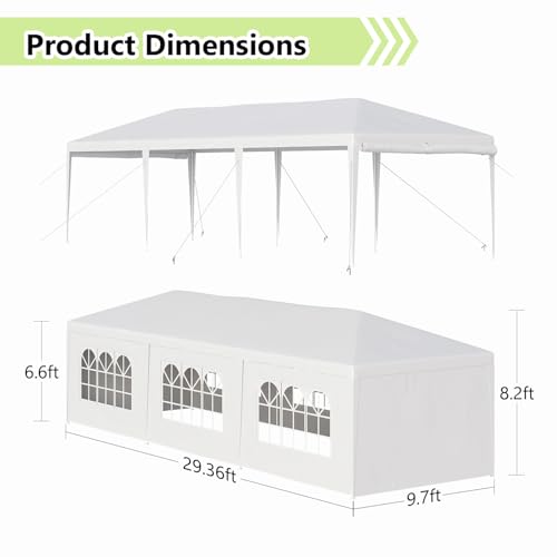 10x30 Waterproof White Canopy Tent with 8 Removable Sidewalls V6122