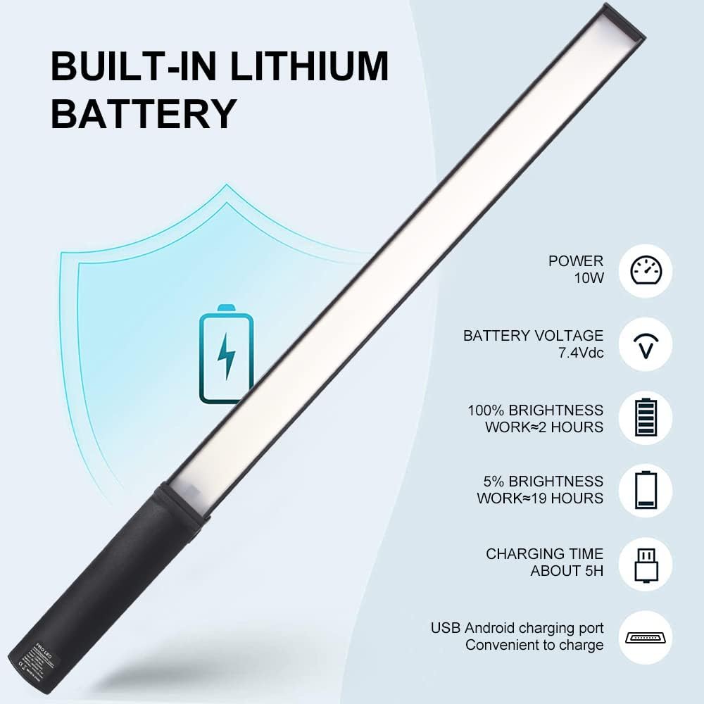 LED Light Wand, RGB Video Light, 9 Colors, Rechargable Battery, 3200K-5600K, Pack of 2 J211053