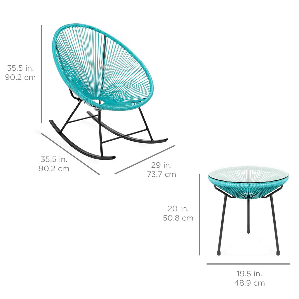 Blue 3-Piece Patio Bistro Furniture Set with Rocking Chairs and Table E973