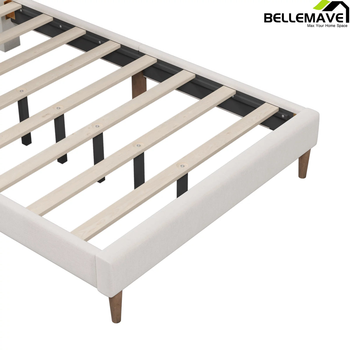 Full Size Linen Upholstered Platform Bed with Tufted Headboard F663970