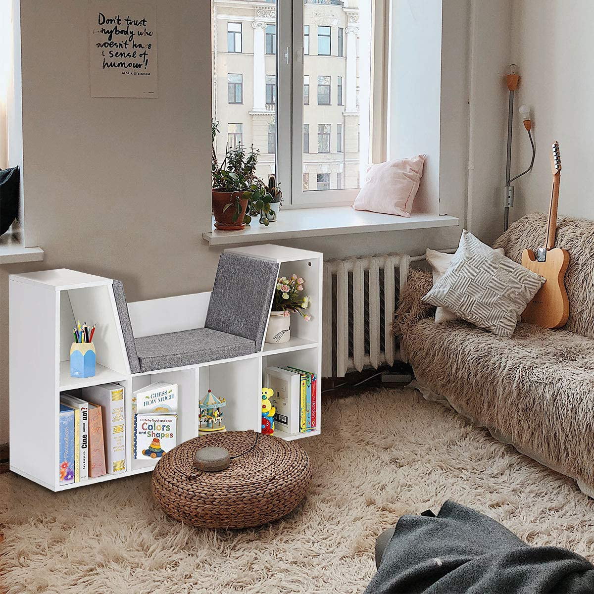 Kids Bookcase with Cushioned Reading Nook N49364