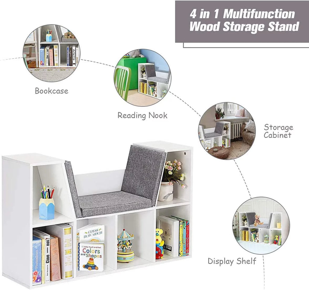 Kids Bookcase with Cushioned Reading Nook N49364