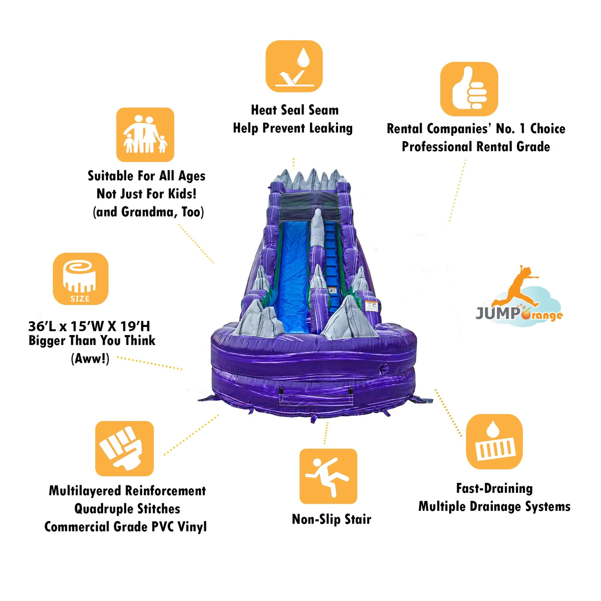 Inflatable Water Slide with Splash Pool, 19-Foot Tall x 36-Foot Long x 15-Foot Wide U70747
