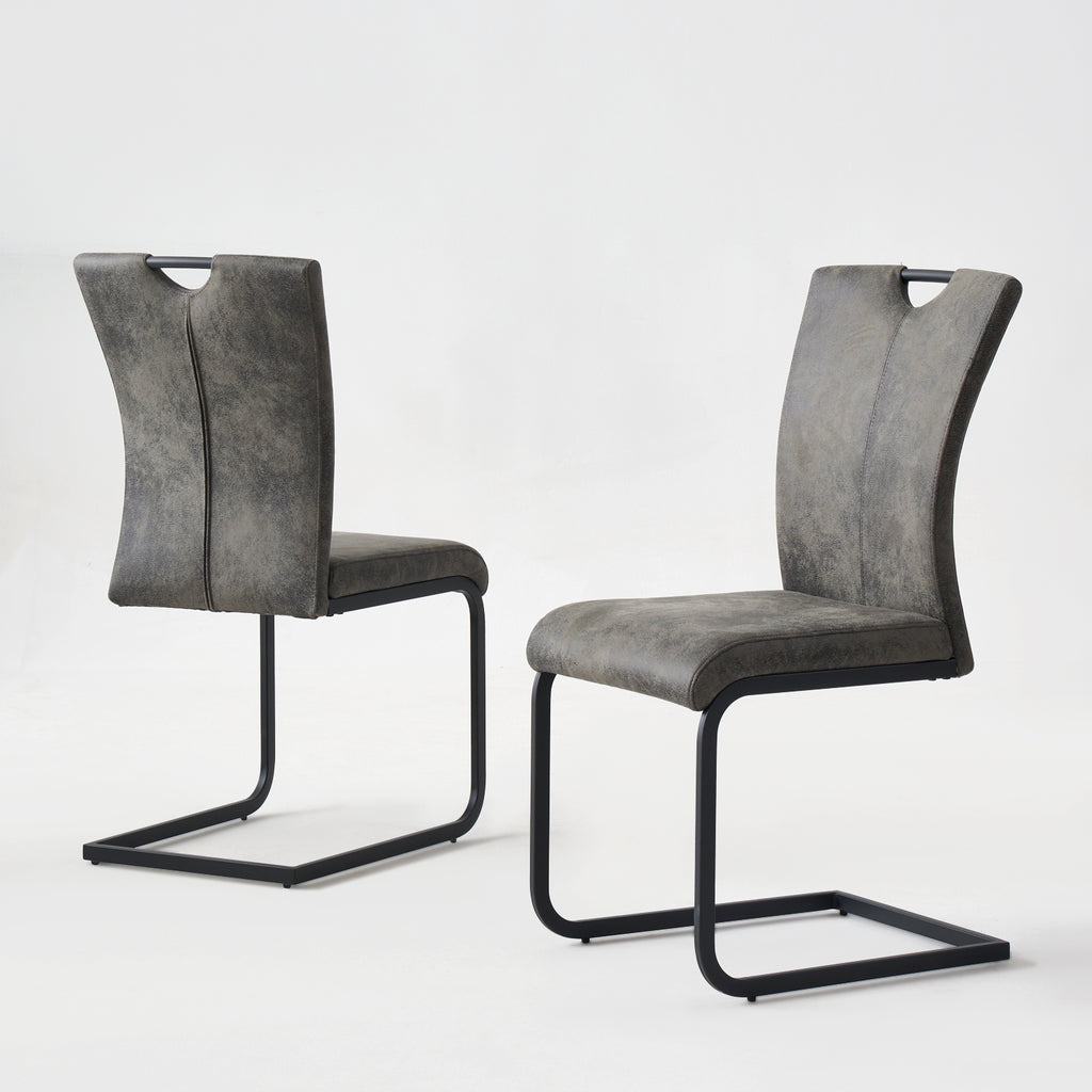 Vintage Fabric Dining Chairs Set of 4 with Handle, High Back Chair, Armless Cantilever Chairs, Grey Q345203