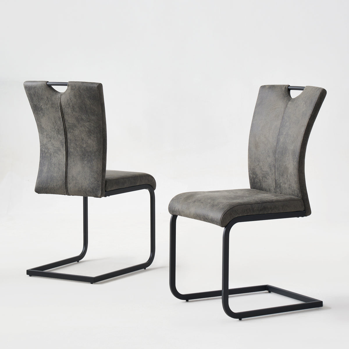 Vintage Fabric Dining Chairs Set of 4 with Handle, High Back Chair, Armless Cantilever Chairs, Grey Q345203