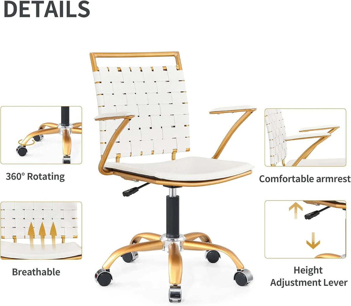 White Ergonomic Leather Office Chair with Lumbar Support S6296