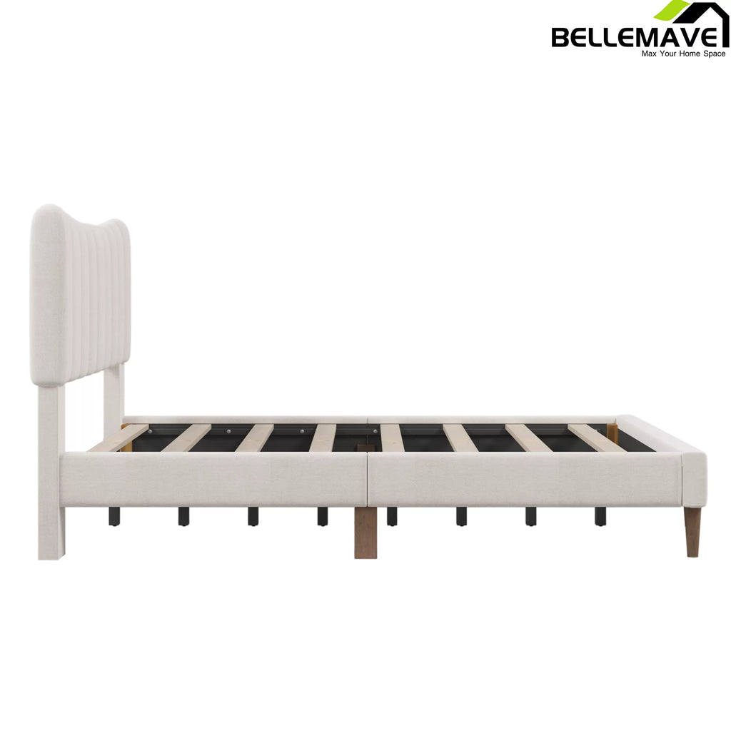Full Size Linen Upholstered Platform Bed with Tufted Headboard F663970