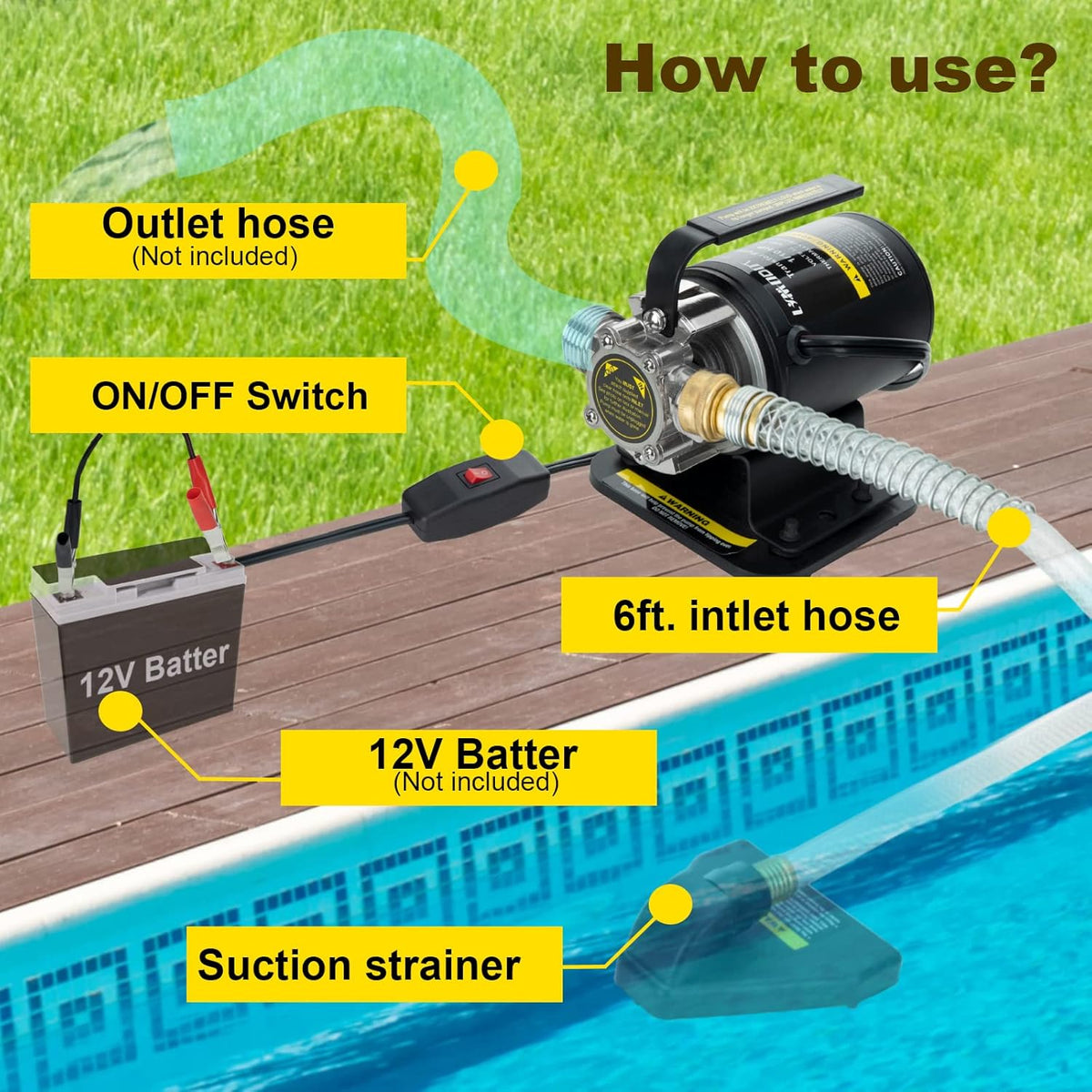 12V Portable Self-Priming Water Transfer Pump with Suction Hose Kit N482369