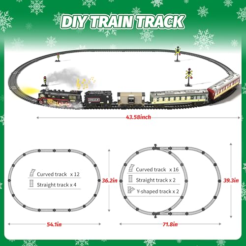 Train Set with Glowing Passenger Carriages, Electric Train Toy with Smoke, Light and Sound H837885