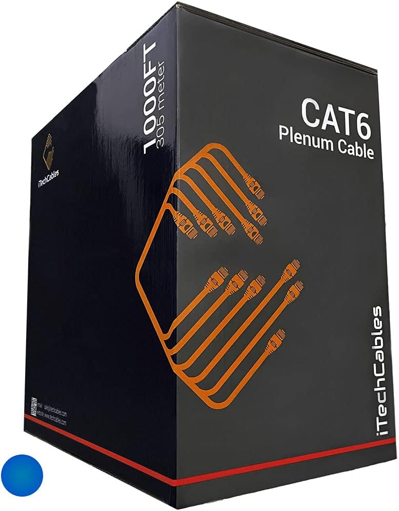 CAT6 Plenum Bulk Ethernet Cable 1000ft 23AWG 4Pair Solid Blue E548
