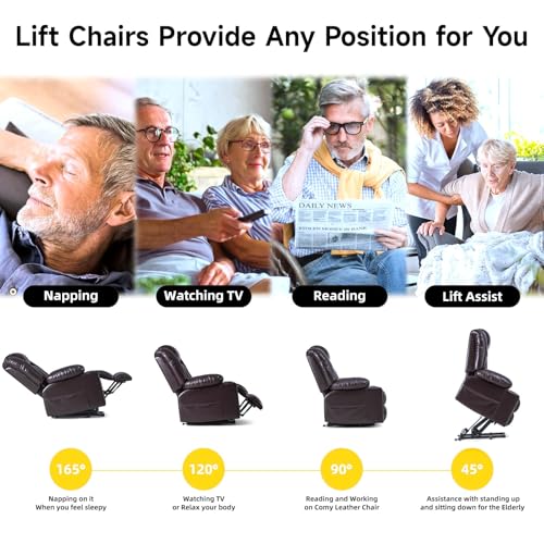 Large Power Lift Recliner Chair with Heated and Massage, Breathable Leather, Dark Brown A4908