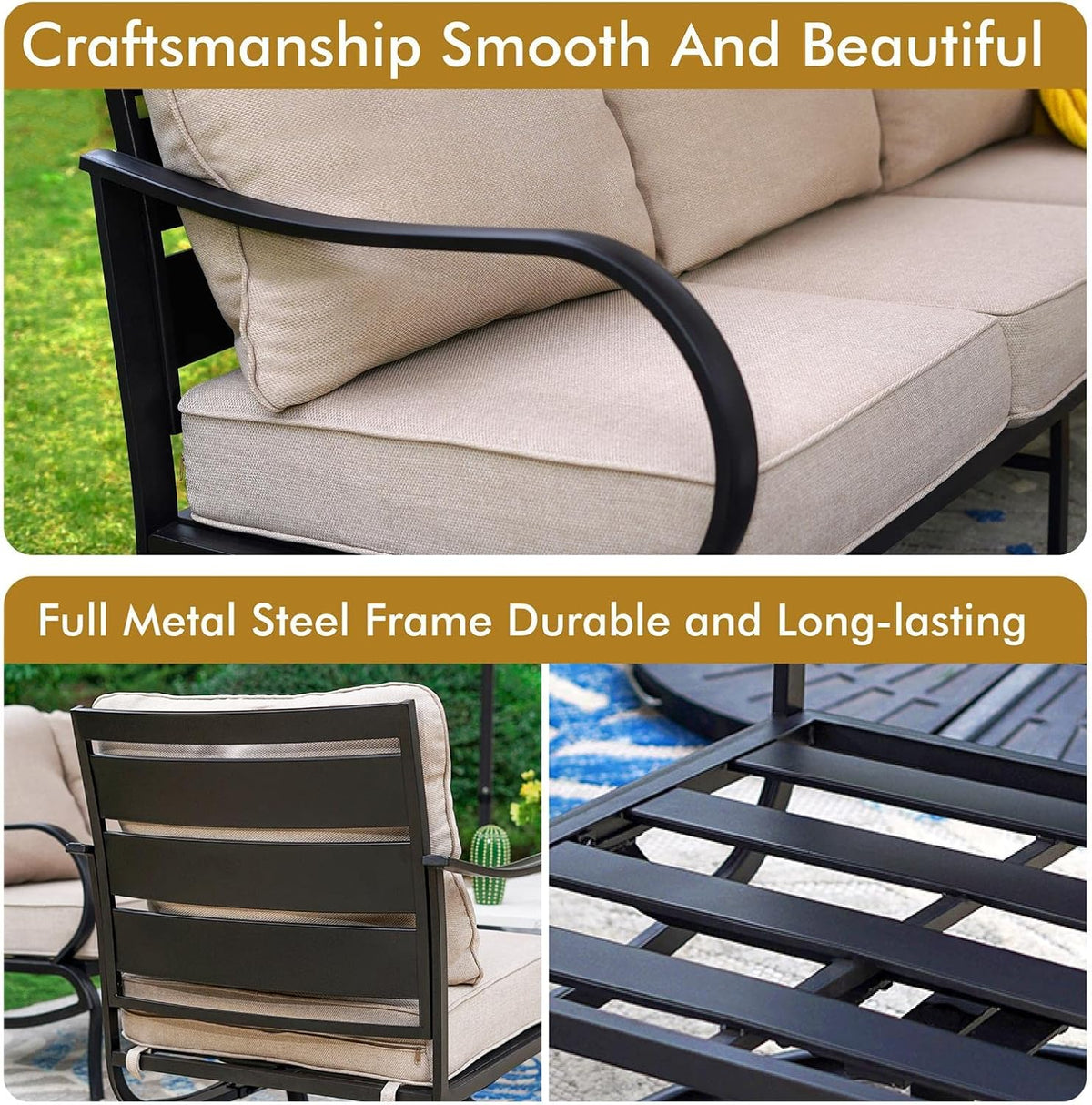 Patio Furniture Chair Set for 2 with 2 Swivel Padded Sofa Chair N781719