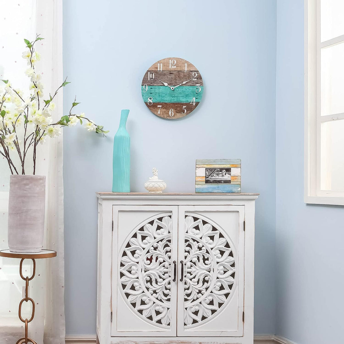 Rustic Coastal Wood Round Wall Clock Z105798