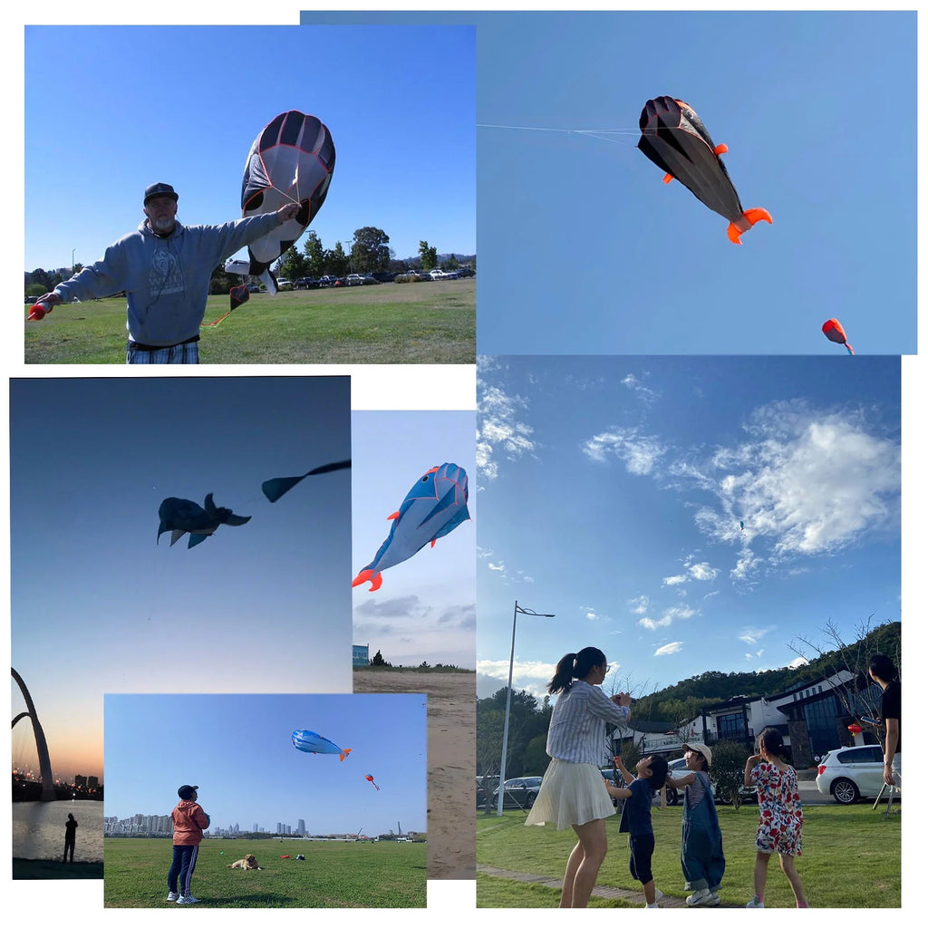 Blue Polyester 78inch Whale Dolphin Kite F8533