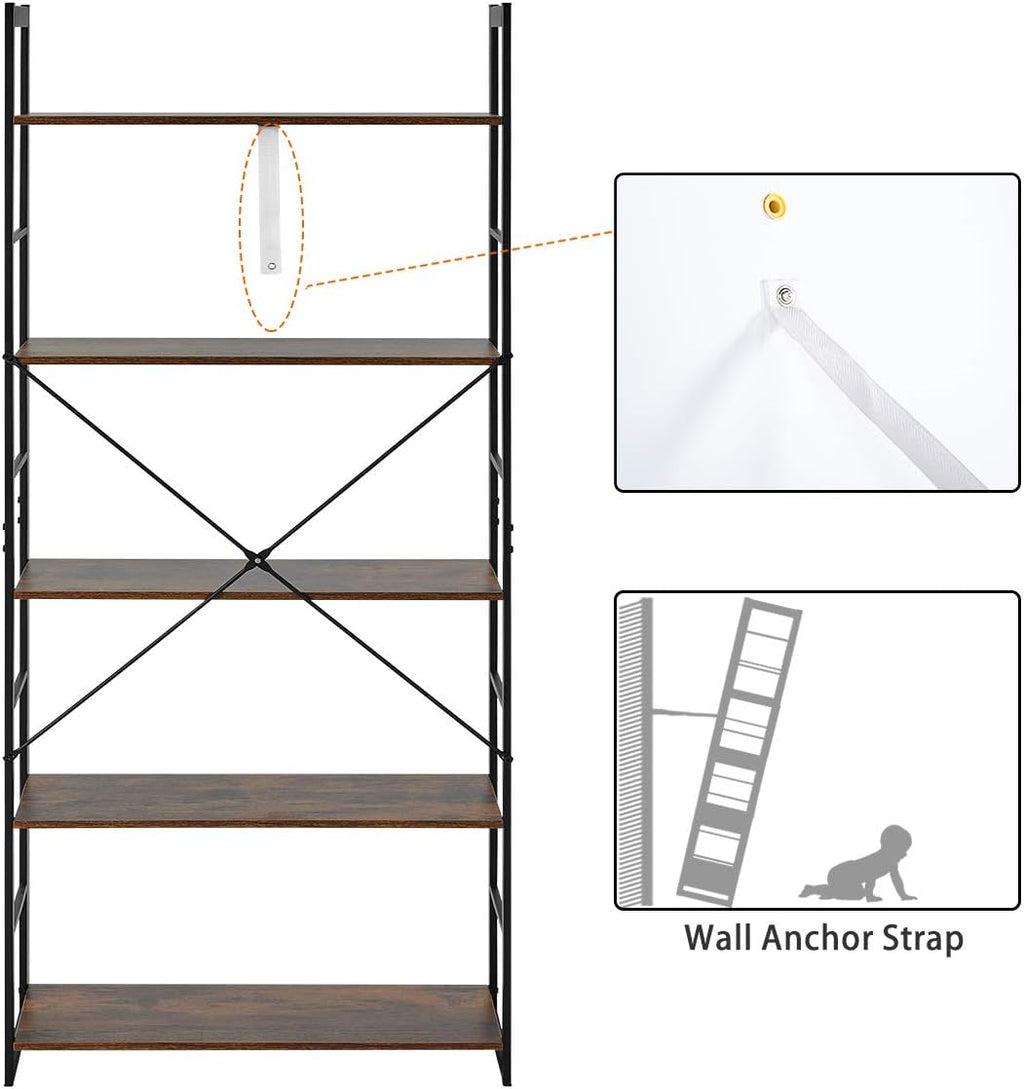 5 Tier Wood and Metal Bookshelf T7221