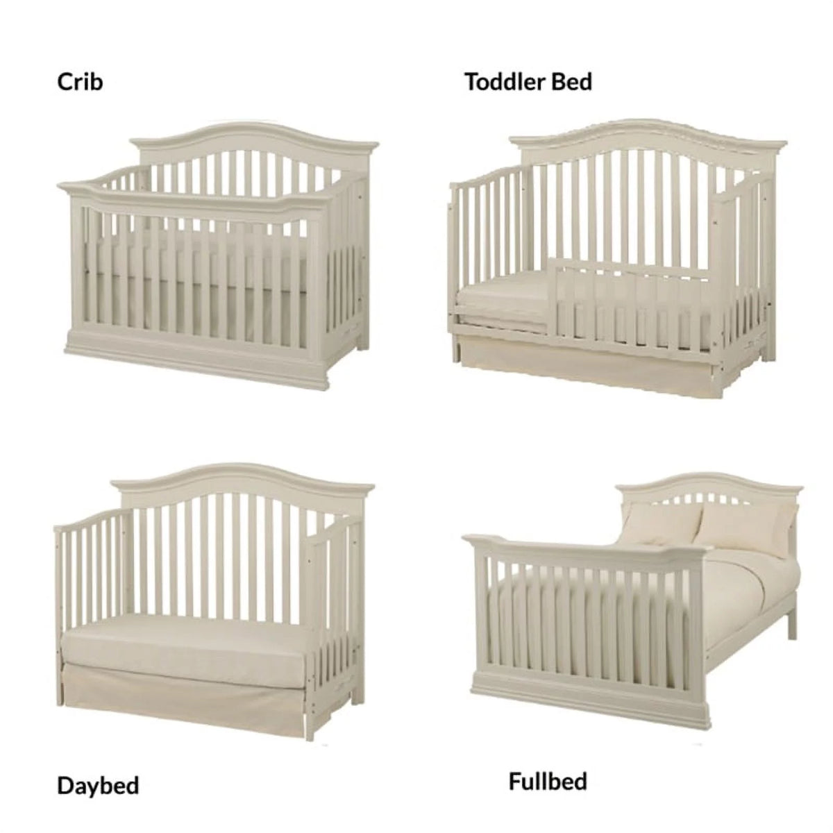 Glazed White 4-in-1 Convertible Wood Crib R9011