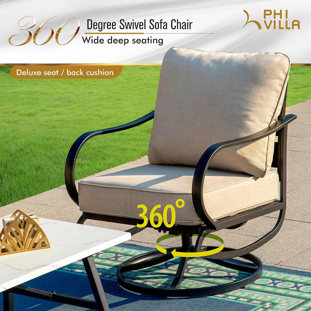 Patio Furniture Chair Set for 2 with 2 Swivel Padded Sofa Chair N781719
