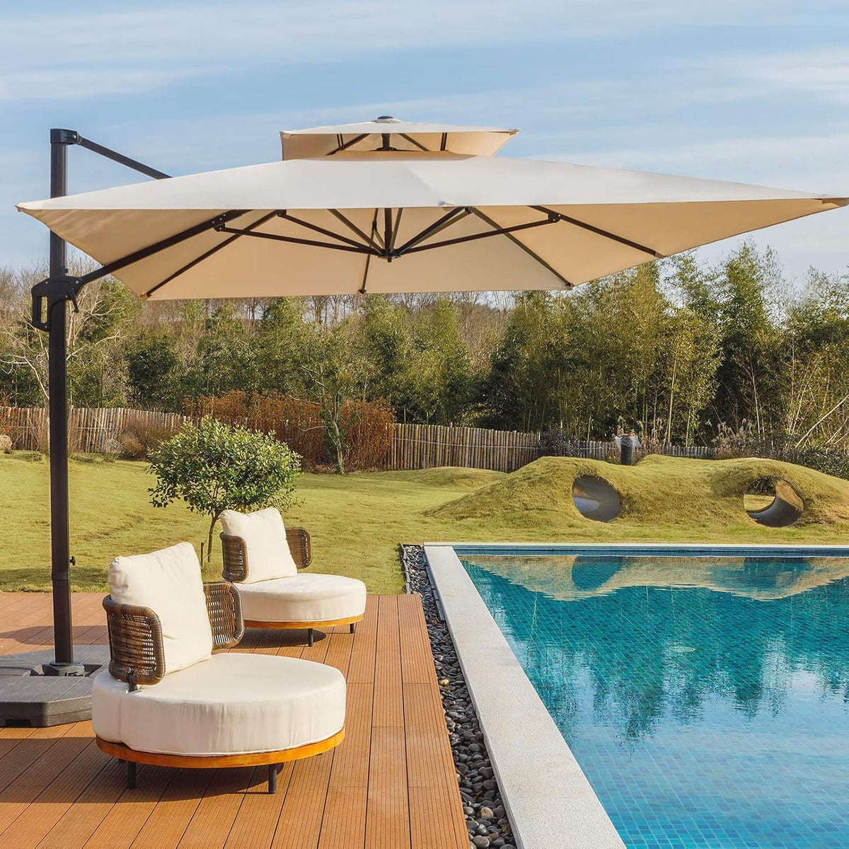 10x10 FT Square Double Top Cantilever Patio Umbrella Z680783