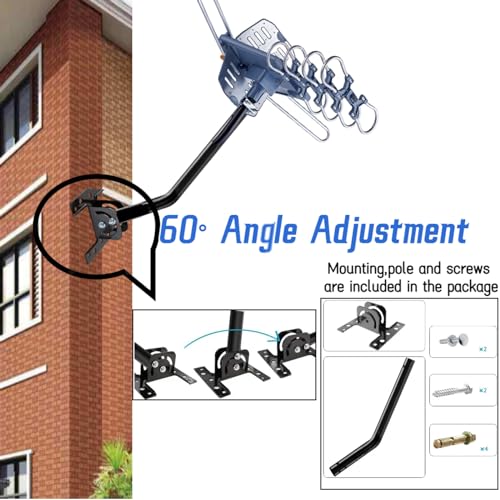 Outdoor TV Antenna, Long Range, 360° Rotation, 4K 1080P VHF UHF, with Remote and 40ft RG6 Coax Cable T4098