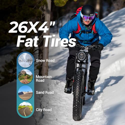 26" x 4.0 Fat Tire Electric Bike, 500W (Peak 750W) 36V 10.4Ah Lithium Battery, 25MPH, 21-Speed M787