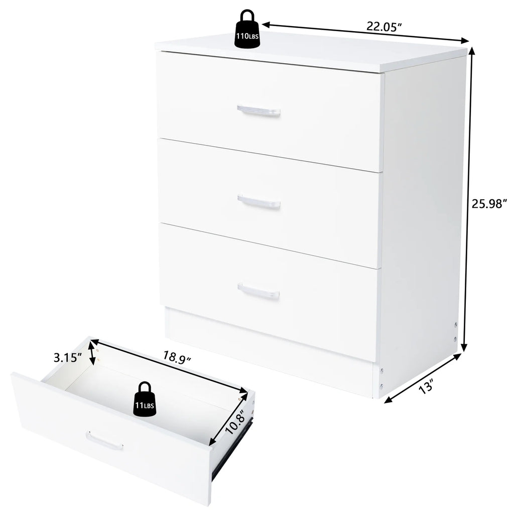 White 3-Drawer Wooden Dresser C89604