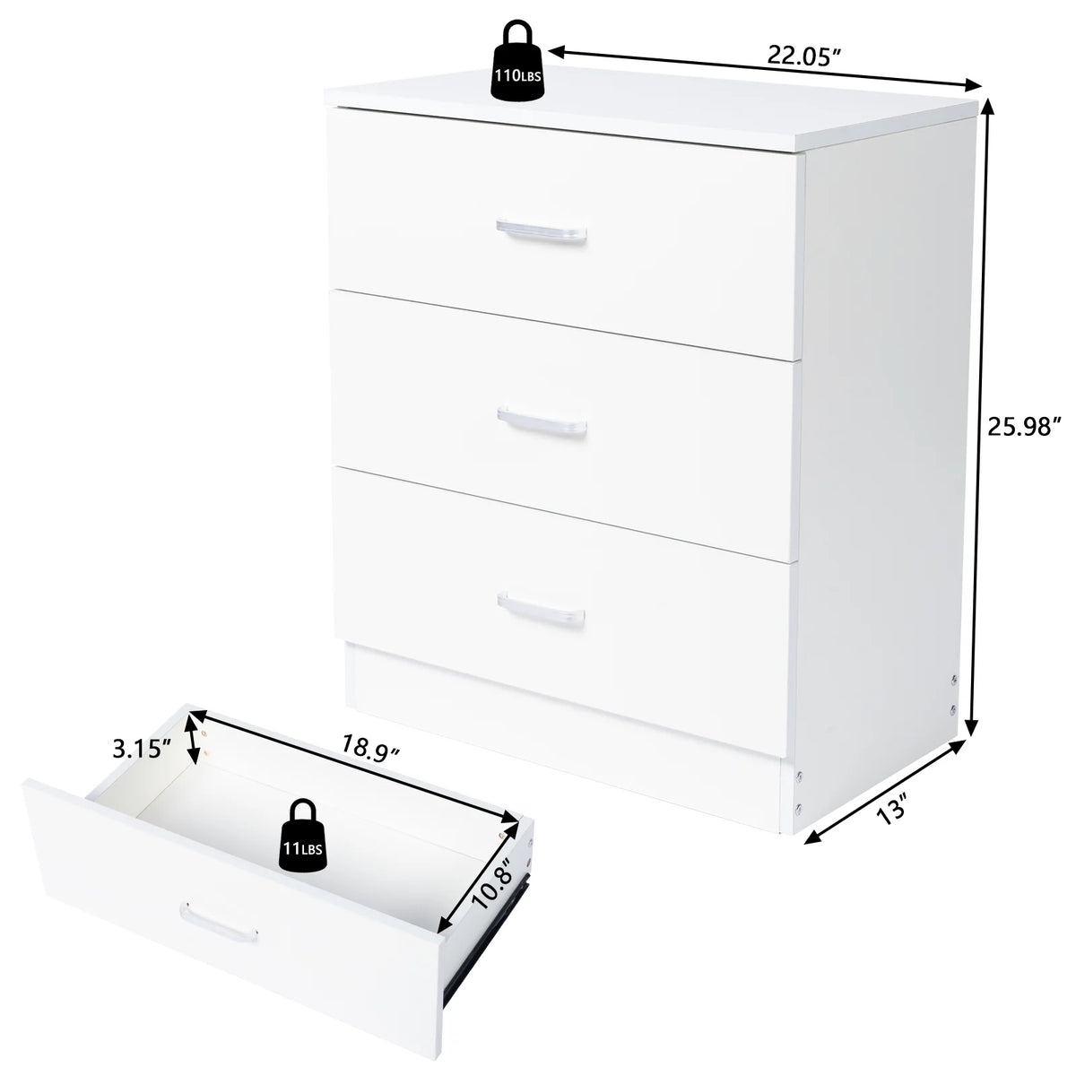 White 3-Drawer Wooden Dresser C89604