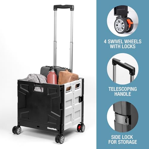 35L Black/Cream Collapsible Wheeled Crate with Lid O622