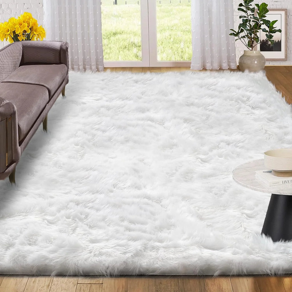 White 4x6 Ft Faux Sheepskin Fluffy Shaggy Rug O655