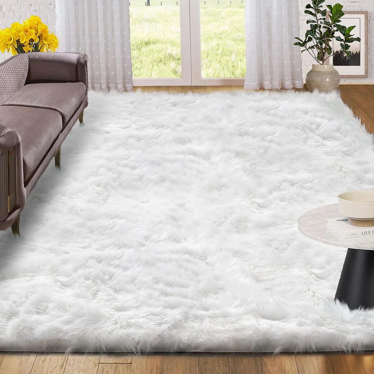 White 4x6 Ft Faux Sheepskin Fluffy Shaggy Rug O655