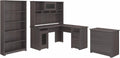 L Shaped Desk with Hutch, File Cabinet and 5 Shelf Bookcase N307