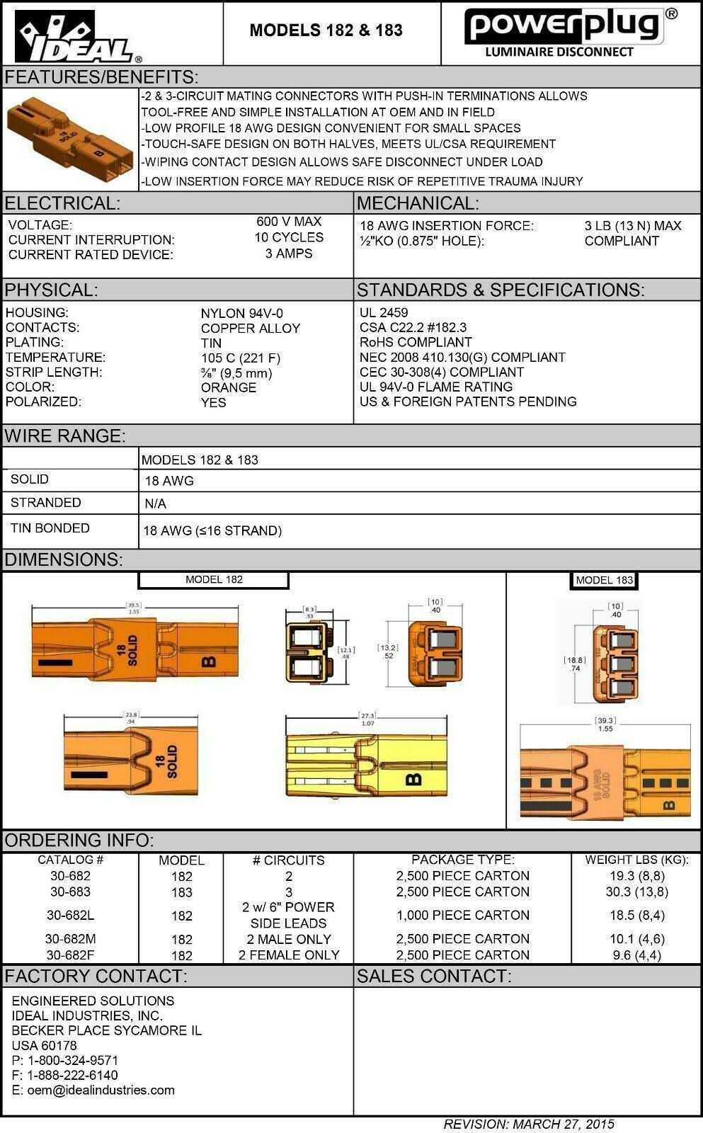 Power Plug Luminaire Disconnects E208726