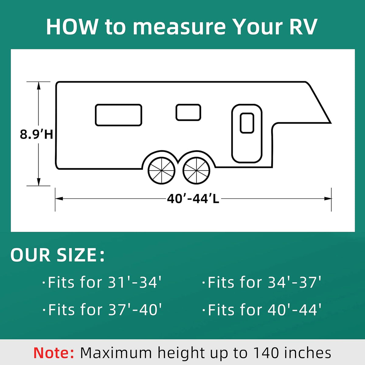 40'- 44'L 3 Layers Polypro Anti-UV Waterproof Breathable Ripstop Camper Cover F732