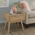 Natural Finish 1 Drawer Wicker End Table with Wireless Charger F225