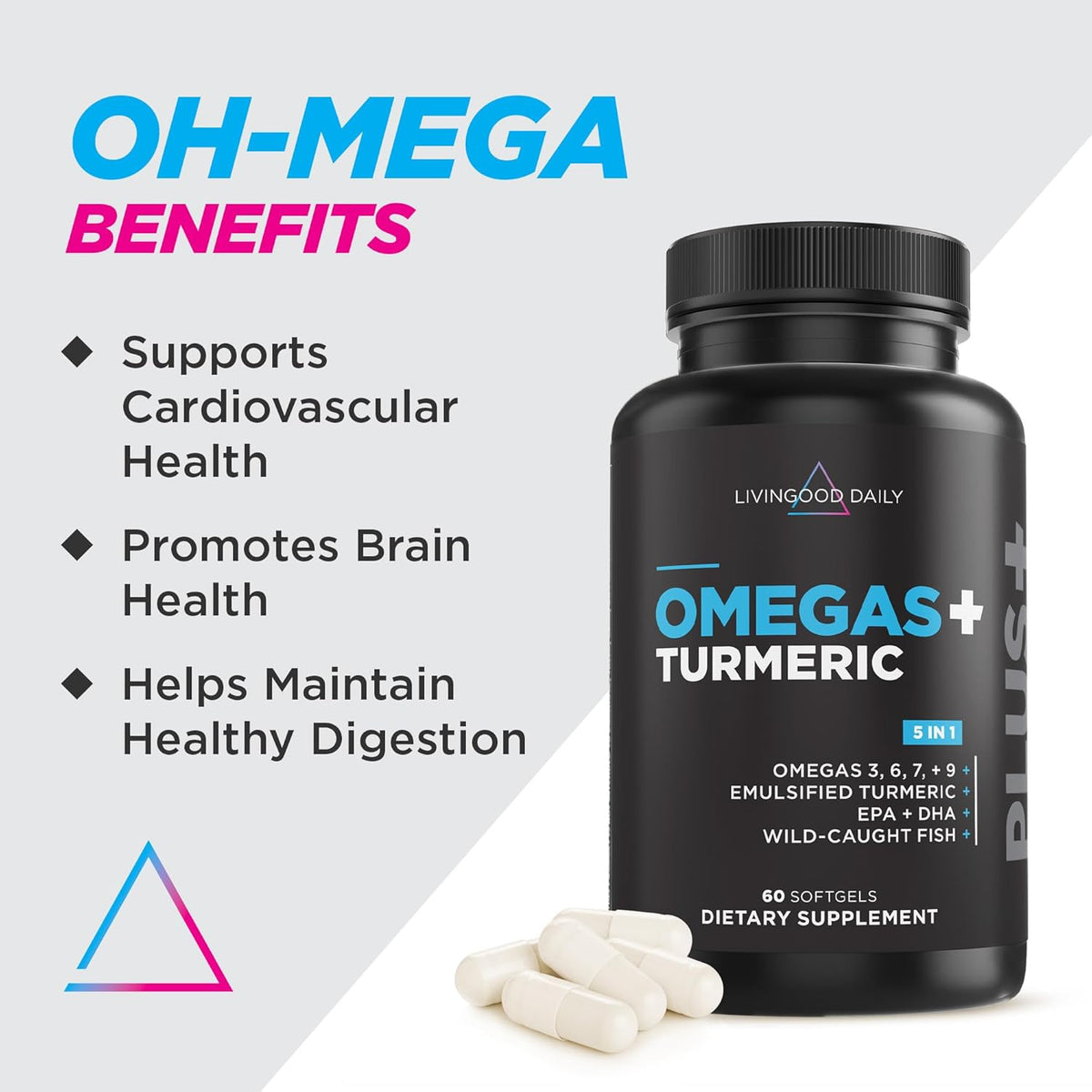 Omega 3 6 9 Plus Turmeric Curcumin Supplement 60 Softgels W84935