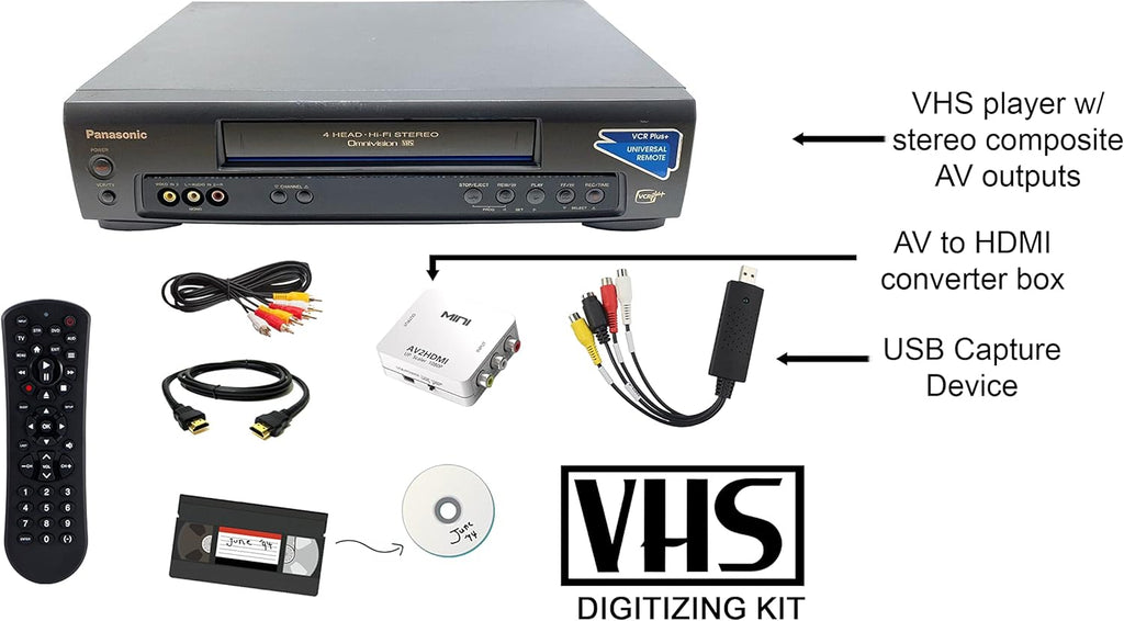 VCR VHS Transfer Bundle with Remote, USB Adapter, HDMI Converter X890235