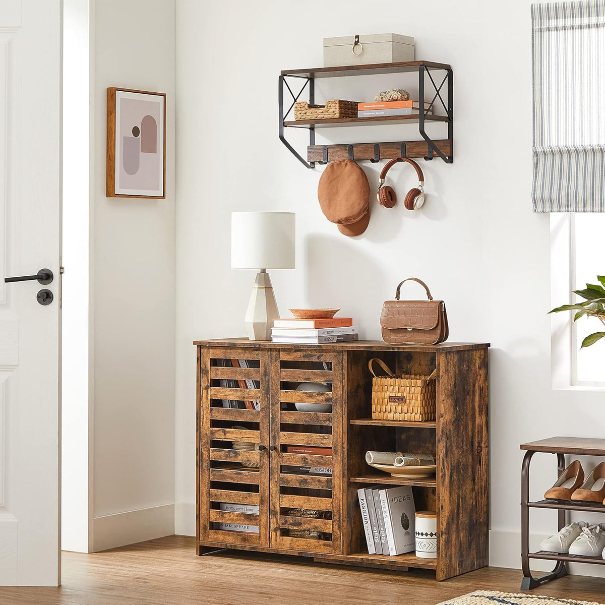 Buffet Cabinet with Louvered Doors and 3 Open Shelves I36986