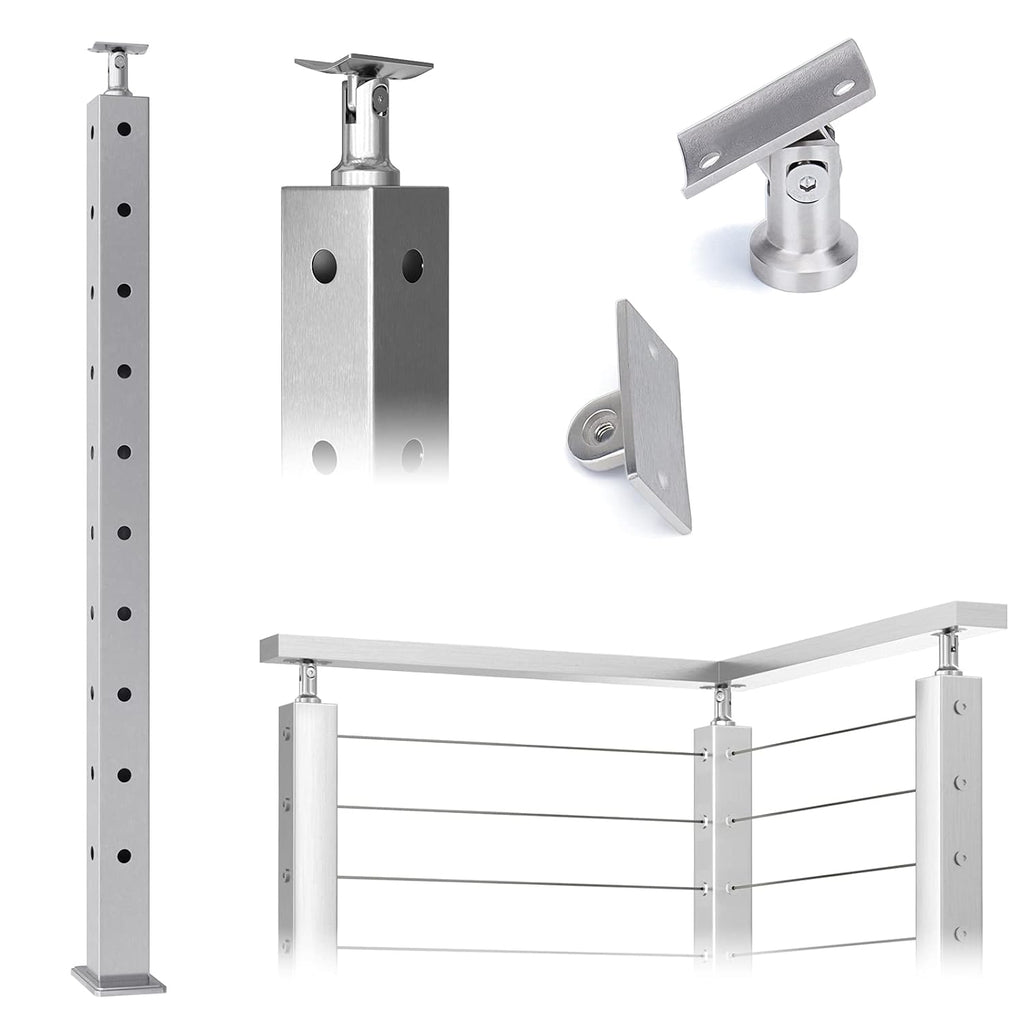 Square 36x2x2 Stainless Steel Brushed Cable Railing Post X37350