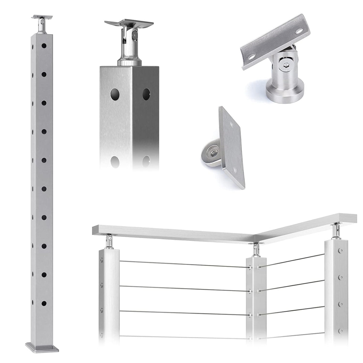 Square 36x2x2 Stainless Steel Brushed Cable Railing Post X37350
