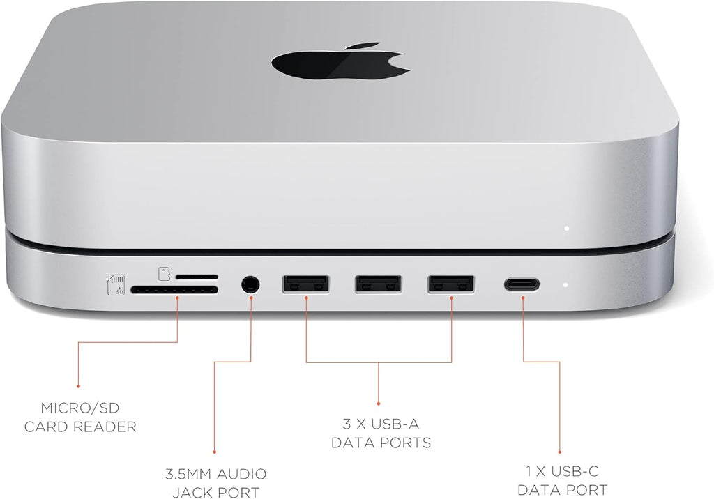 Type-C Stand & Hub with SSD Enclosure, M.2 SATA, USB-C, Micro/SD Card Readers, USB-A & Headphone Jack, Silver X37528
