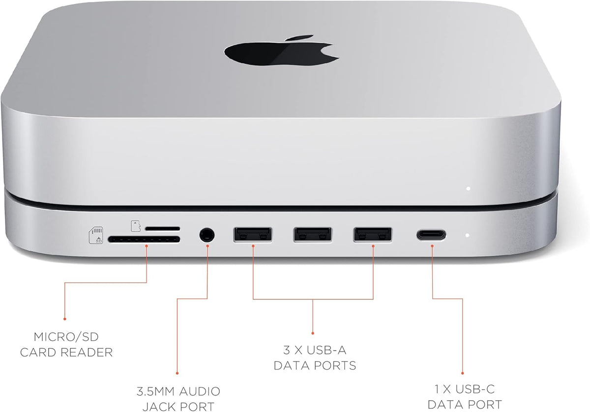 Type-C Stand & Hub with SSD Enclosure, M.2 SATA, USB-C, Micro/SD Card Readers, USB-A & Headphone Jack, Silver X37528