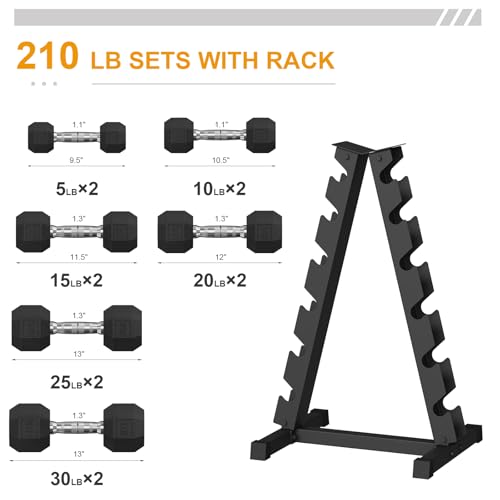 Rubber Coated Hex Dumbbell Weight Set With Rack Y7567
