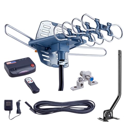 Outdoor TV Antenna, Long Range, 360° Rotation, 4K 1080P VHF UHF, with Remote and 40ft RG6 Coax Cable T4098