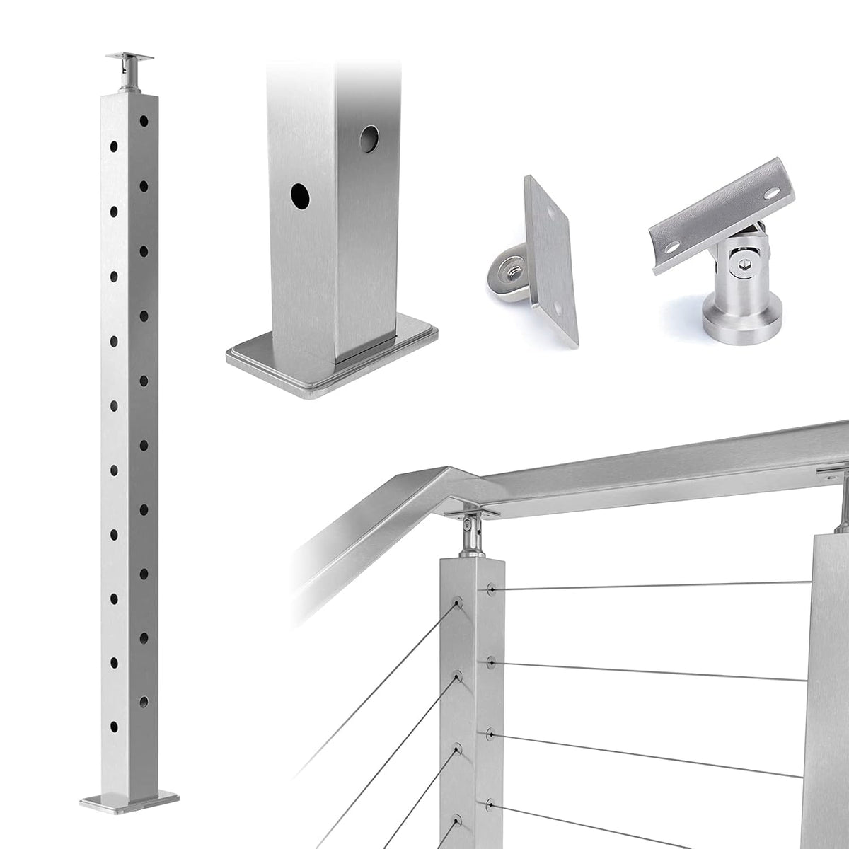 Square 36x2x2 Stainless Steel Brushed Cable Railing Post X37350