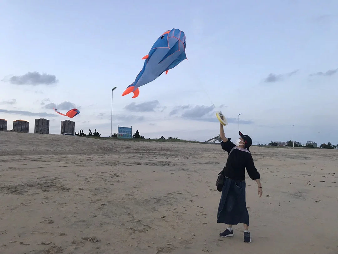 Blue Polyester 78inch Whale Dolphin Kite F8533