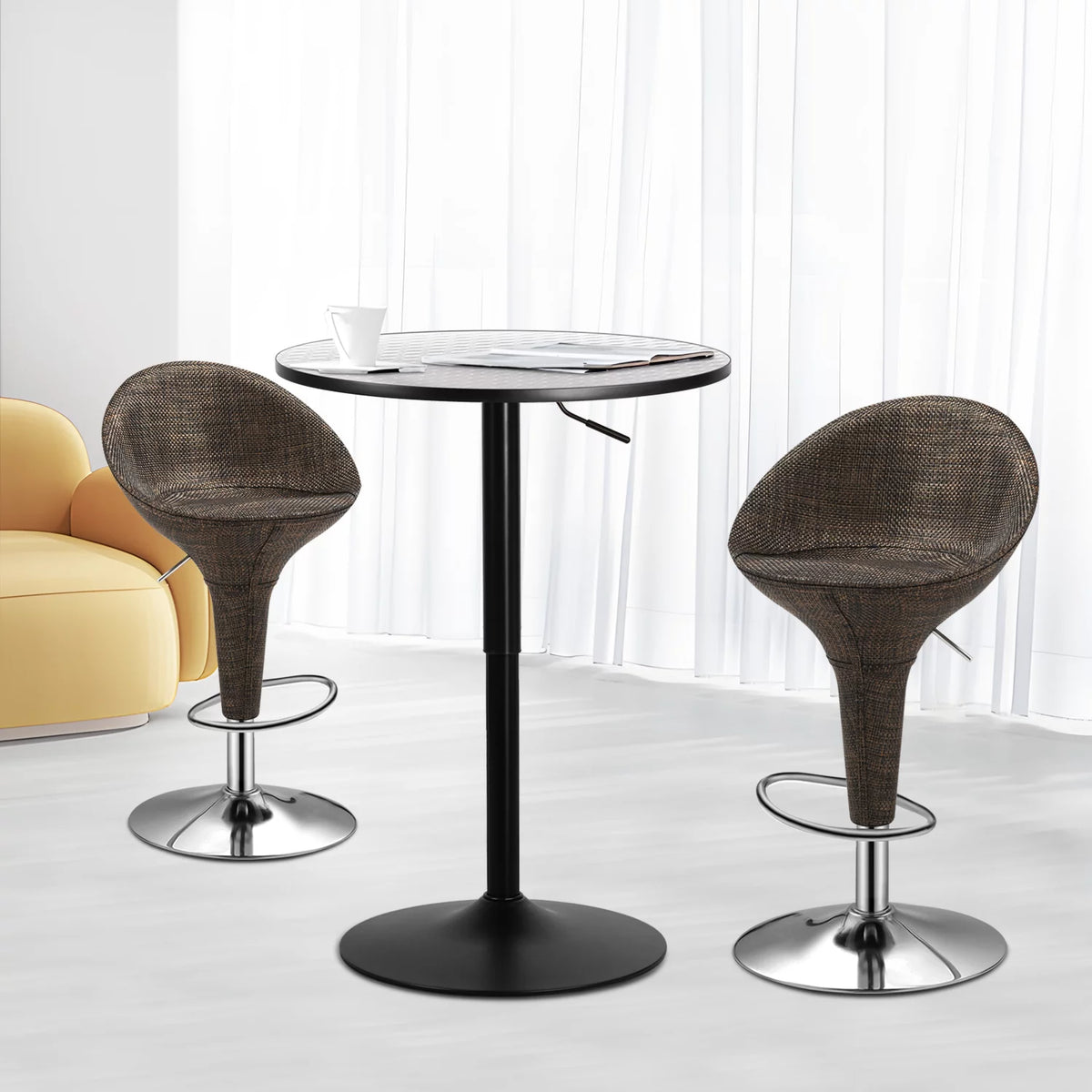 Set of 3 Brown Silver Bar Table and Chair Set B280999