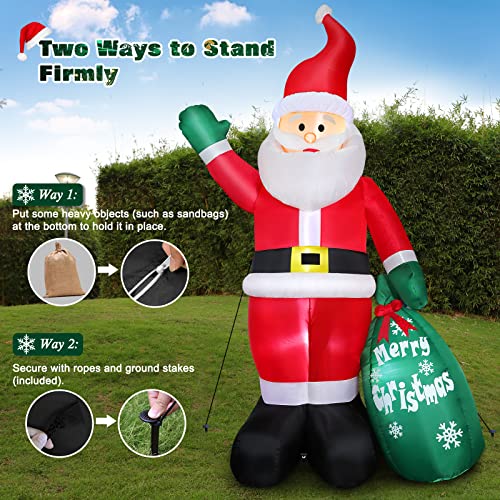8 FT Christmas Inflatable Santa Claus with Gift Bag and LED Lights R4379